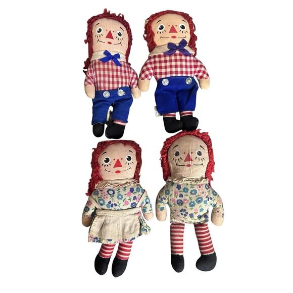 Vintage Knickerbocker 7 inch Raggedy Ann And Andy Small Dolls Lot of 4 - Picture 1 of 10